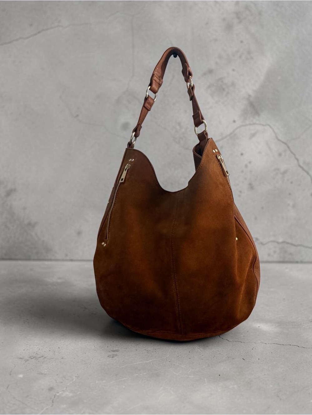 INC International Concepts Cognac Brown Suede Studded Hobo Bag